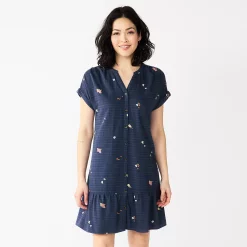 Petite Sonoma Goods For Life® Button-Front Flounce Tunic Dress 5 Petite Sonoma Goods For Life® Button-Front Flounce Tunic Dress -True Fit Shop 5268328 Dark Purple Floral