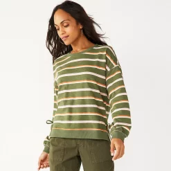 Women's Sonoma Goods For Life® Side Tie Sweatshirt -True Fit Shop 5271671 Olive Hope Stripe