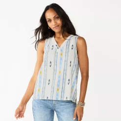 Women's Sonoma Goods For Life® V-Neck Tank 40 Women's Sonoma Goods For Life® V-Neck Tank -True Fit Shop 5297402 White Blue Gold Stripe