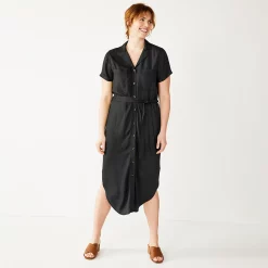 Women's Sonoma Goods For Life® Button Front Midi Shirt Dress 11 Women's Sonoma Goods For Life® Button Front Midi Shirt Dress -True Fit Shop 5345259 Black