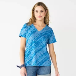 Women's Sonoma Goods For Life® Everyday V-Neck Tee 174 Women's Sonoma Goods For Life® Everyday V-Neck Tee -True Fit Shop 5485729 Indigo Diagnol Dye