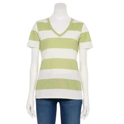 Women's Sonoma Goods For Life® Everyday V-Neck Tee 100 Women's Sonoma Goods For Life® Everyday V-Neck Tee -True Fit Shop 5485729 Lime Rugby Stripe