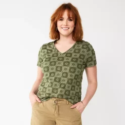 Women's Sonoma Goods For Life® Everyday V-Neck Tee 155 Women's Sonoma Goods For Life® Everyday V-Neck Tee -True Fit Shop 5485729 Olive Check Floral