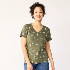 Women's Sonoma Goods For Life® Everyday V-Neck Tee 125 Women's Sonoma Goods For Life® Everyday V-Neck Tee -True Fit Shop 5485729 Olive Teal Palm Trees