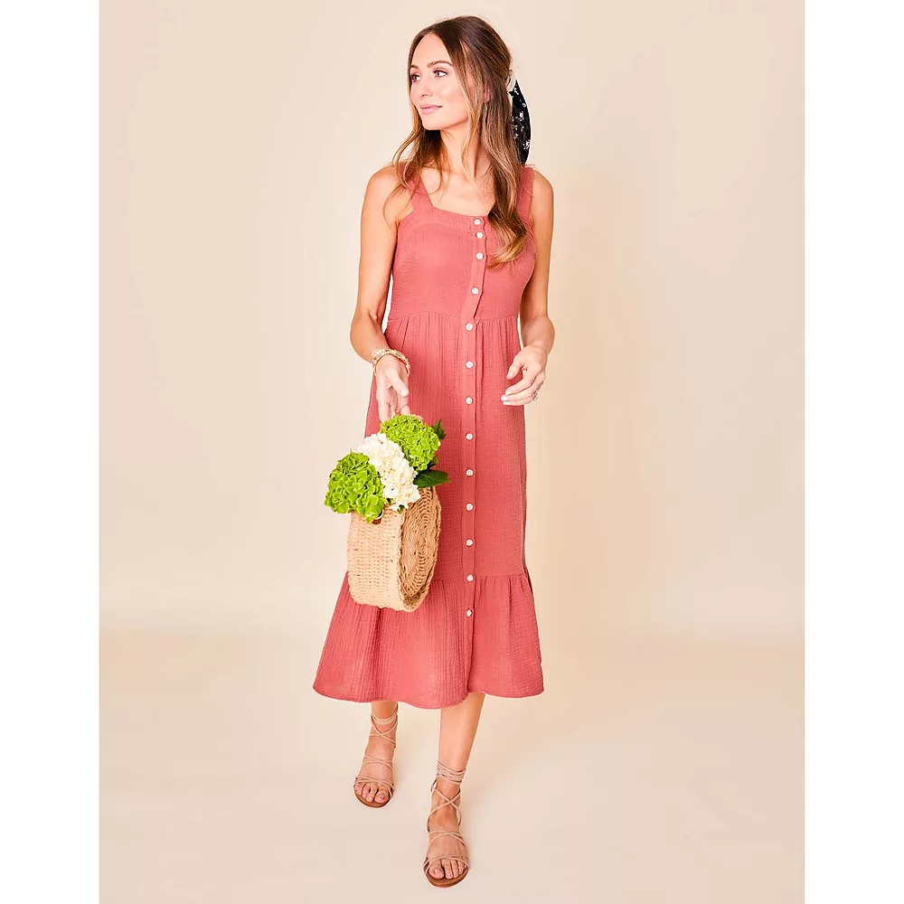 Women's Sonoma Goods For Life® x Lauren Lane Button Front Flounce Dress 4 Women's Sonoma Goods For Life® x Lauren Lane Button Front Flounce Dress - Image 4