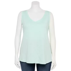 Plus Size Sonoma Goods For Life® V-Neck Swing Tank -True Fit Shop 5497118 Bias Blue