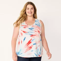 Plus Size Sonoma Goods For Life® V-Neck Swing Tank -True Fit Shop 5497118 Blue Spiral Dye