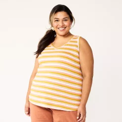 Plus Size Sonoma Goods For Life® V-Neck Swing Tank -True Fit Shop 5497118 Gold Stripe
