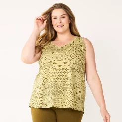 Plus Size Sonoma Goods For Life® V-Neck Swing Tank -True Fit Shop 5497118 Green Ikat