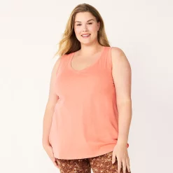 Plus Size Sonoma Goods For Life® V-Neck Swing Tank -True Fit Shop 5497118 Natural Coral