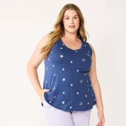 Plus Size Sonoma Goods For Life® V-Neck Swing Tank -True Fit Shop 5497118 Navy Stars