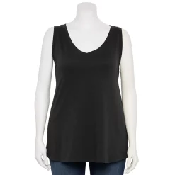 Plus Size Sonoma Goods For Life® V-Neck Swing Tank -True Fit Shop 5497118 Pitch Black