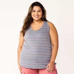 Plus Size Sonoma Goods For Life® V-Neck Swing Tank -True Fit Shop 5497118 Plum Stripe