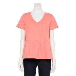 Women's Sonoma Goods For Life® Tiered V-Neck Top -True Fit Shop 5508144 Coral