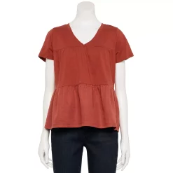 Women's Sonoma Goods For Life® Tiered V-Neck Top -True Fit Shop 5508144 Dark Rust Chili