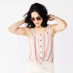 Women's Sonoma Goods For Life® Tie-Hem Squareneck Tank 13 Women's Sonoma Goods For Life® Tie-Hem Squareneck Tank -True Fit Shop 5510685 Mauve Multi Stripe