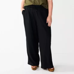 Plus Size Sonoma Goods For Life® Linen-Blend Wide-Leg Pants -True Fit Shop 5517827 Black