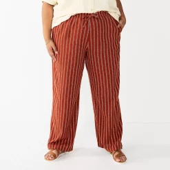 Plus Size Sonoma Goods For Life® Linen-Blend Wide-Leg Pants -True Fit Shop 5517827 Cinnamon Stripe