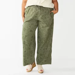 Plus Size Sonoma Goods For Life® Linen-Blend Wide-Leg Pants -True Fit Shop 5517827 Olive Floral