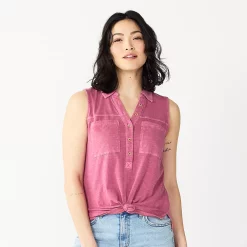 Women's Sonoma Goods For Life® Popover V-neck Utility Tank -True Fit Shop 5522895 Raspberry