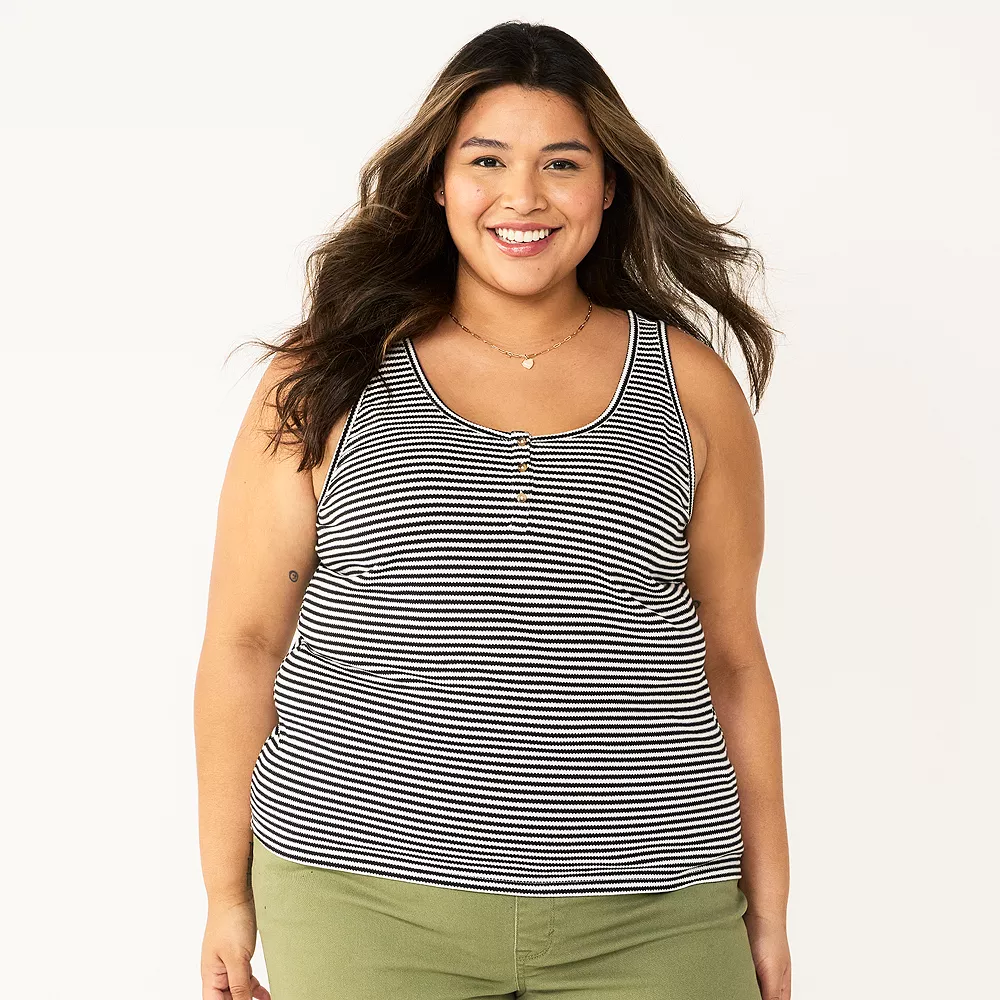 Plus Size Sonoma Goods For Life® Striped Henley Tank 1 Plus Size Sonoma Goods For Life® Striped Henley Tank