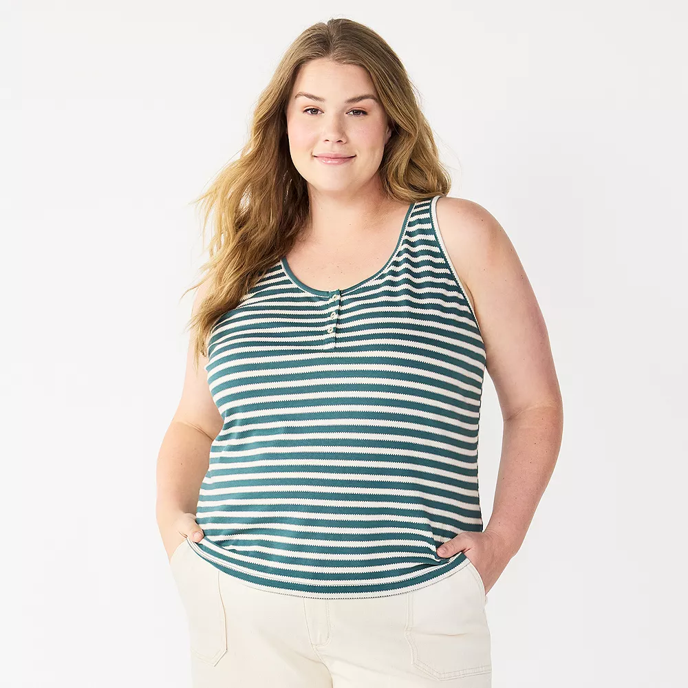 Plus Size Sonoma Goods For Life® Striped Henley Tank 5 Plus Size Sonoma Goods For Life® Striped Henley Tank - Image 5