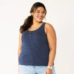 Plus Size Sonoma Goods For Life® Striped Henley Tank 8 Plus Size Sonoma Goods For Life® Striped Henley Tank -True Fit Shop 5528667 Navy Blue Stripe