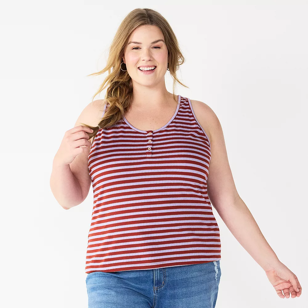 Plus Size Sonoma Goods For Life® Striped Henley Tank 2 Plus Size Sonoma Goods For Life® Striped Henley Tank - Image 2