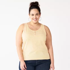 Plus Size Sonoma Goods For Life® Striped Henley Tank 11 Plus Size Sonoma Goods For Life® Striped Henley Tank -True Fit Shop 5528667 Yellow Stripe