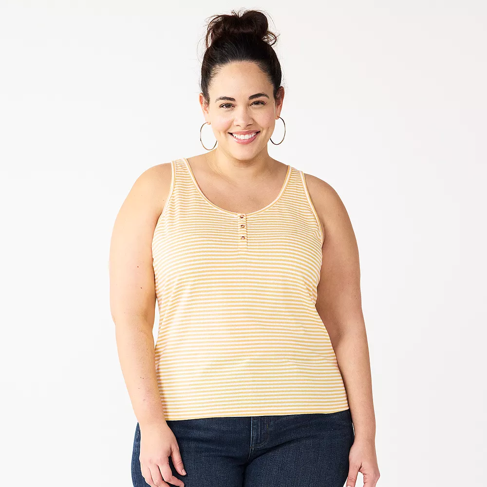 Plus Size Sonoma Goods For Life® Striped Henley Tank 6 Plus Size Sonoma Goods For Life® Striped Henley Tank - Image 6