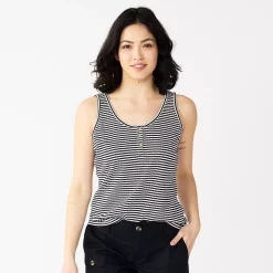 Women's Sonoma Goods For Life® Striped Henley Tank Top -True Fit Shop 5529186 Black White Strip E