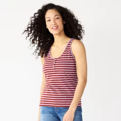 Women's Sonoma Goods For Life® Striped Henley Tank Top -True Fit Shop 5529186 Purple Brown Stripe