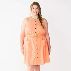 Plus Size Sonoma Goods For Life® Linen-Blend Tank Dress 6 Plus Size Sonoma Goods For Life® Linen-Blend Tank Dress -True Fit Shop 5539053 Peach Embroidery