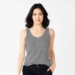 Women's Sonoma Goods For Life® Striped Henley Tank -True Fit Shop 5542172 Black White Strip E