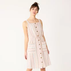 Women's Sonoma Goods For Life® Print Button-Front Tank Dress 16 Women's Sonoma Goods For Life® Print Button-Front Tank Dress -True Fit Shop 5547163 Orange Stripe