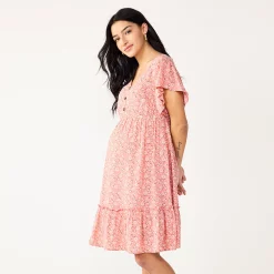 Maternity Sonoma Goods For Life® Flutter-Sleeve Tiered Dress 6 Maternity Sonoma Goods For Life® Flutter-Sleeve Tiered Dress -True Fit Shop 5549577 Pink Daisy Floral