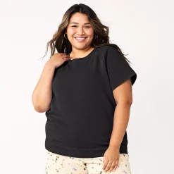 Plus Size Sonoma Goods For Life® Short-Sleeve Fleece Sweatshirt -True Fit Shop 5550378 Black