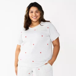 Plus Size Sonoma Goods For Life® Short-Sleeve Fleece Sweatshirt -True Fit Shop 5550378 Gray Hearts