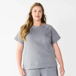 Plus Size Sonoma Goods For Life® Short-Sleeve Fleece Sweatshirt -True Fit Shop 5550378 Heather Gray