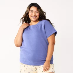 Plus Size Sonoma Goods For Life® Short-Sleeve Fleece Sweatshirt -True Fit Shop 5550378 Iris Bouquet