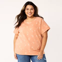 Plus Size Sonoma Goods For Life® Short-Sleeve Fleece Sweatshirt -True Fit Shop 5550378 Peach Floral
