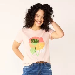 Women's Sonoma Goods For Life® Summer Graphic Tees -True Fit Shop 5558324 Pink Palm Leaves