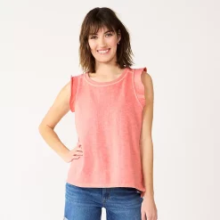 Petite Sonoma Goods For Life® French Terry Flutter-Sleeve Top -True Fit Shop 5568468 Coral