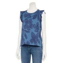 Petite Sonoma Goods For Life® French Terry Flutter-Sleeve Top -True Fit Shop 5568468 Navy Floral