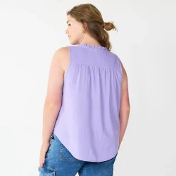Plus Size Sonoma Goods For Life® Solid Ruffled Button-Front Tank -True Fit Shop 5575169 ALT