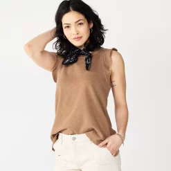 Women's Sonoma Goods For Life® French Terry Flutter-Sleeve Top -True Fit Shop 5576747 Cocoa Brown
