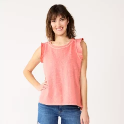 Women's Sonoma Goods For Life® French Terry Flutter-Sleeve Top -True Fit Shop 5576747 Coral