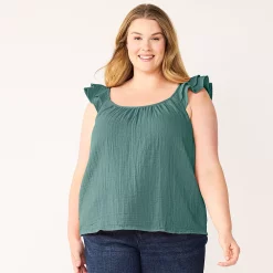 Plus Size Sonoma Goods For Life® Ruffle Tank Top 7 Plus Size Sonoma Goods For Life® Ruffle Tank Top -True Fit Shop 5578985 Deep Blue Green