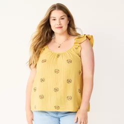 Plus Size Sonoma Goods For Life® Ruffle Tank Top 8 Plus Size Sonoma Goods For Life® Ruffle Tank Top -True Fit Shop 5578985 Yellow Flower