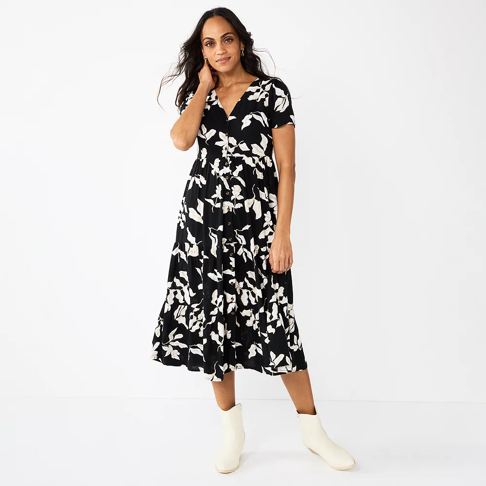 Women's Sonoma Goods For Life® Button Front Tiered Midi Dress 3 Women's Sonoma Goods For Life® Button Front Tiered Midi Dress - Image 3